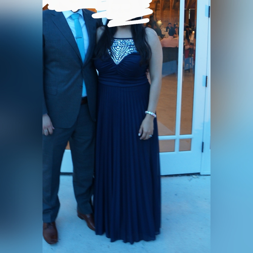 Blue Pleated Formal Dress Size 14 - Picture 7 of 8